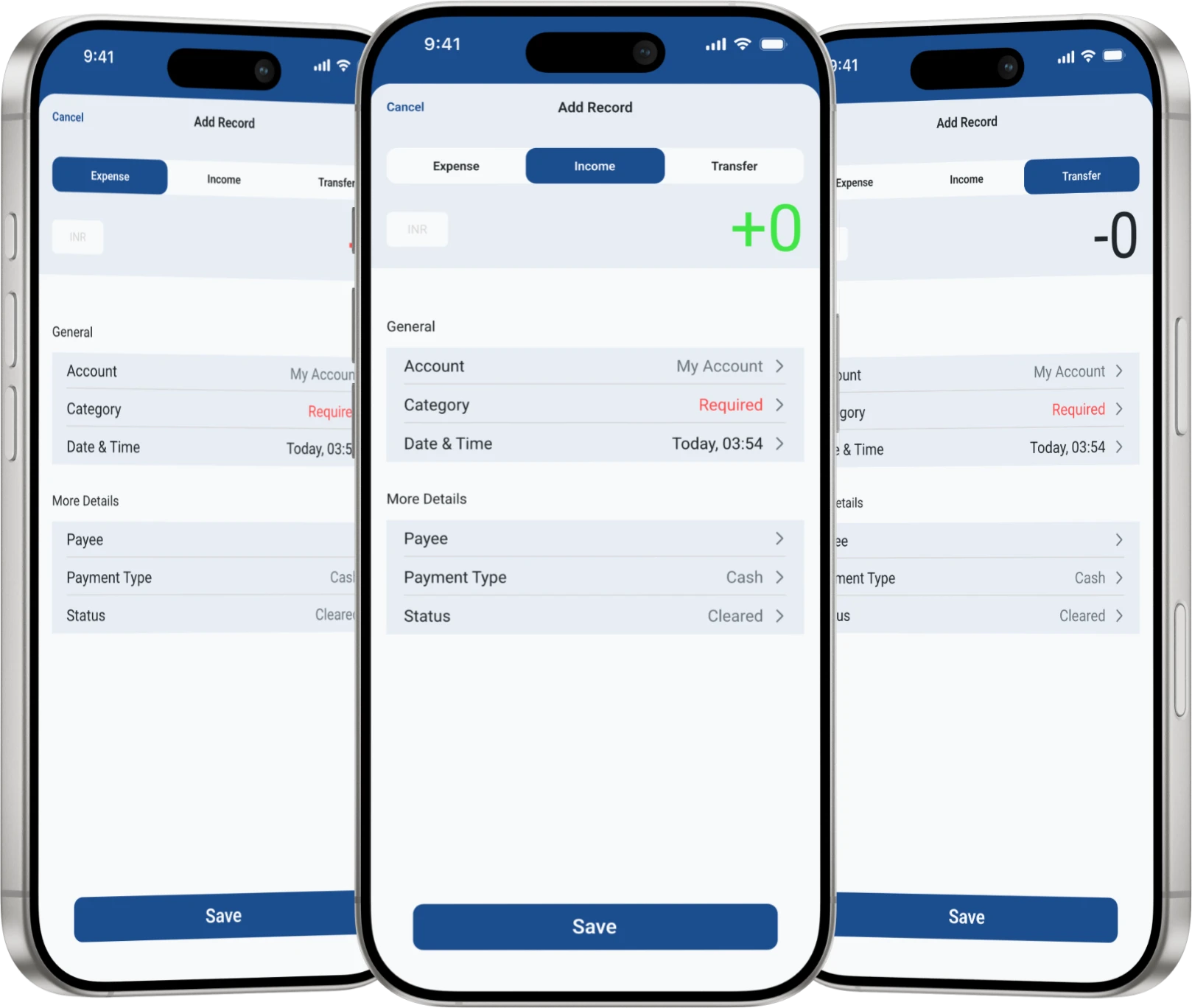 NestUp Add Transaction screens