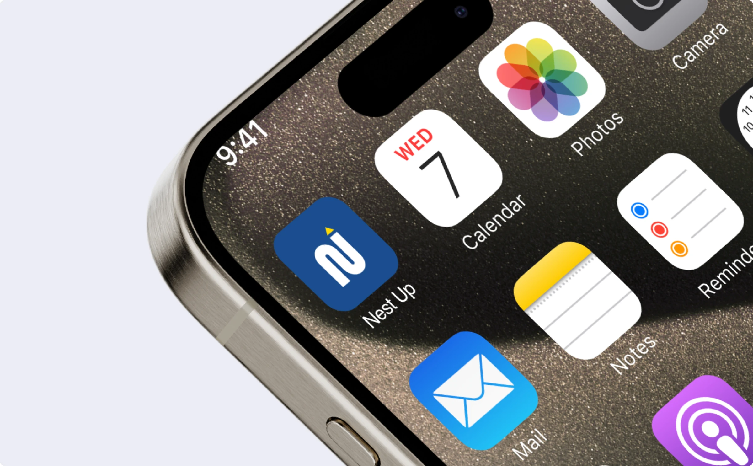 NestUp app icon on an iPhone home screen among Calendar, Photos, Notes, and Mail