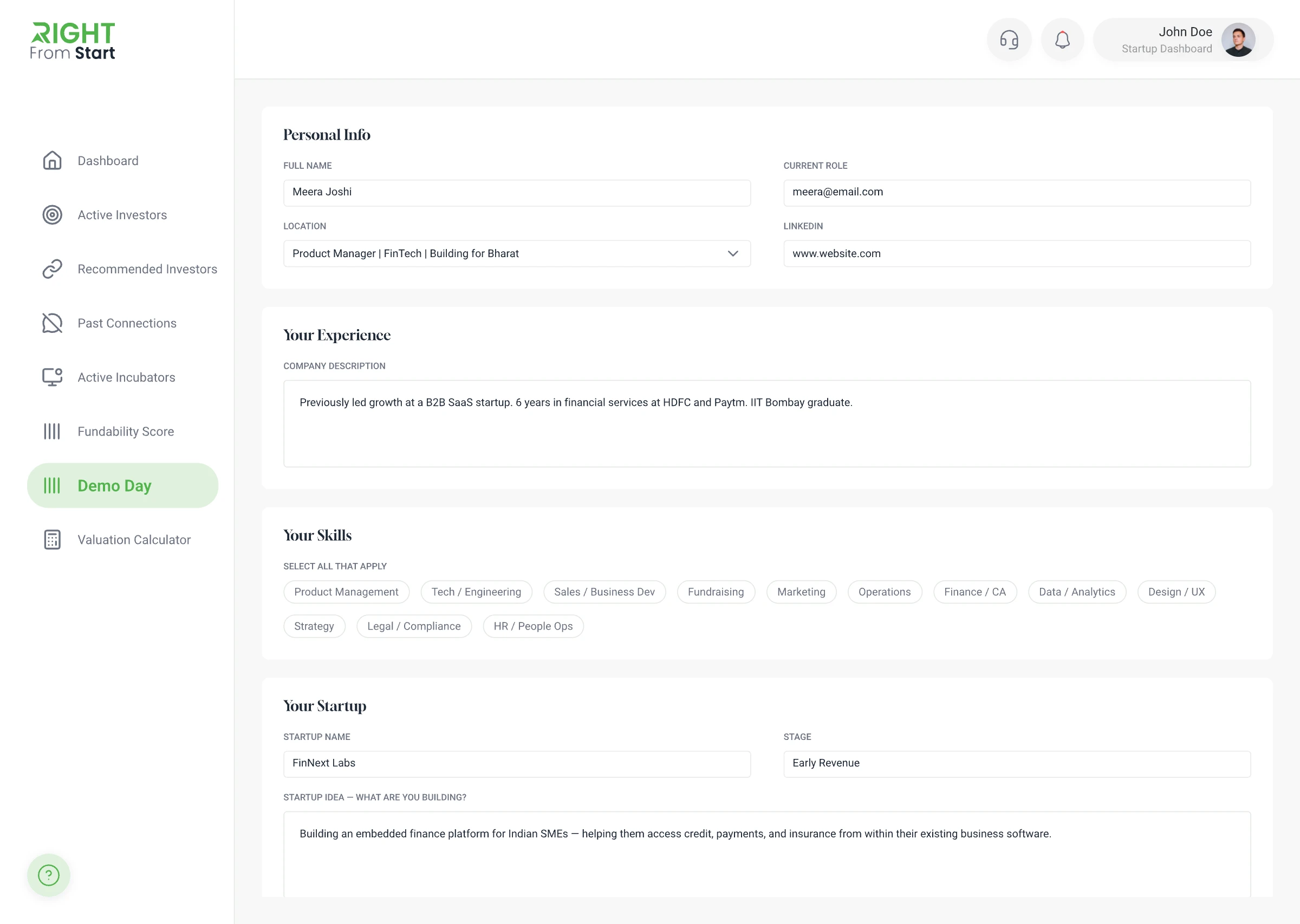 Co-Founder Network screen