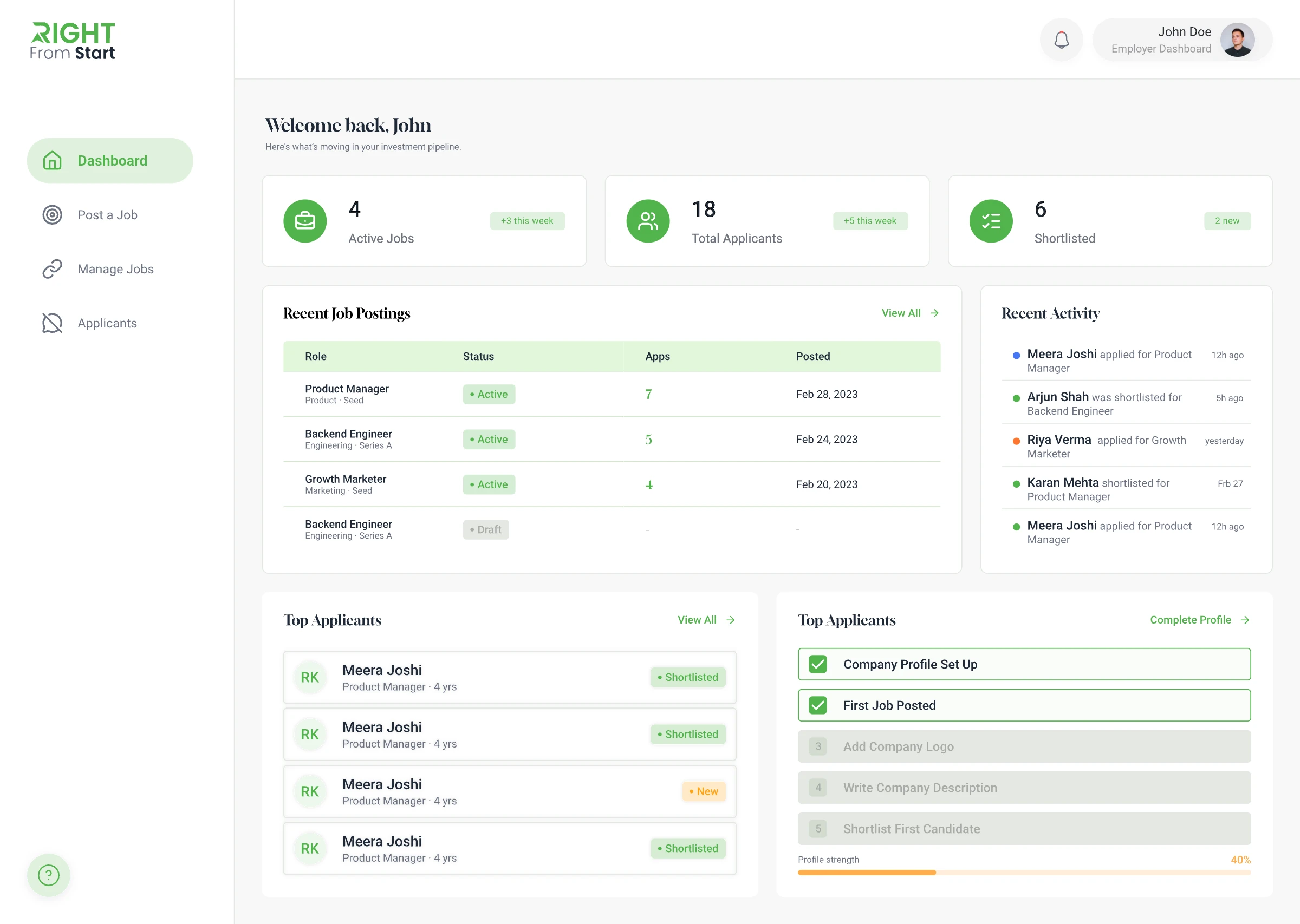 Hiring Portal screen